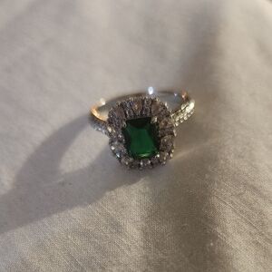 NewWhite Gold Square Cut Emerald CZ  Silver Ring